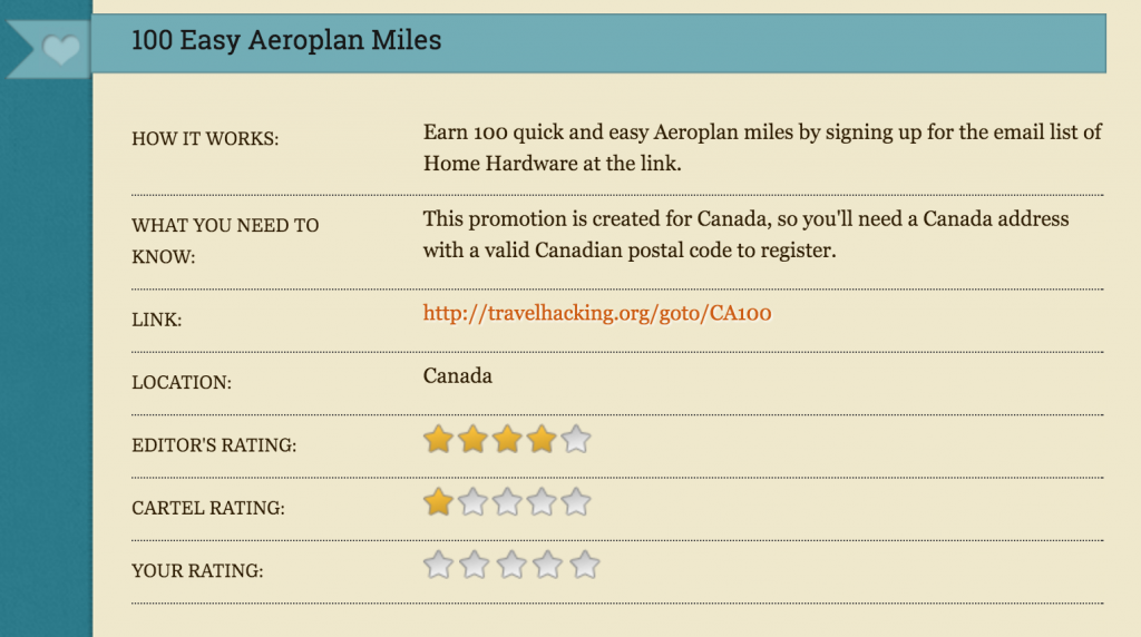 Review of Travel Hacking Cartel Aeroplan Points