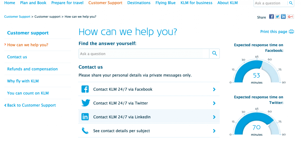 KLM Response Time Twitter Facebook