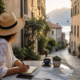 Traveler planning a quieter city itinerary from a café table